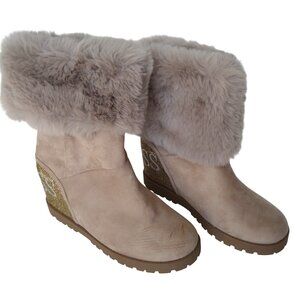 Guess Faux Fur Topped Wedge Boots- 8.5M